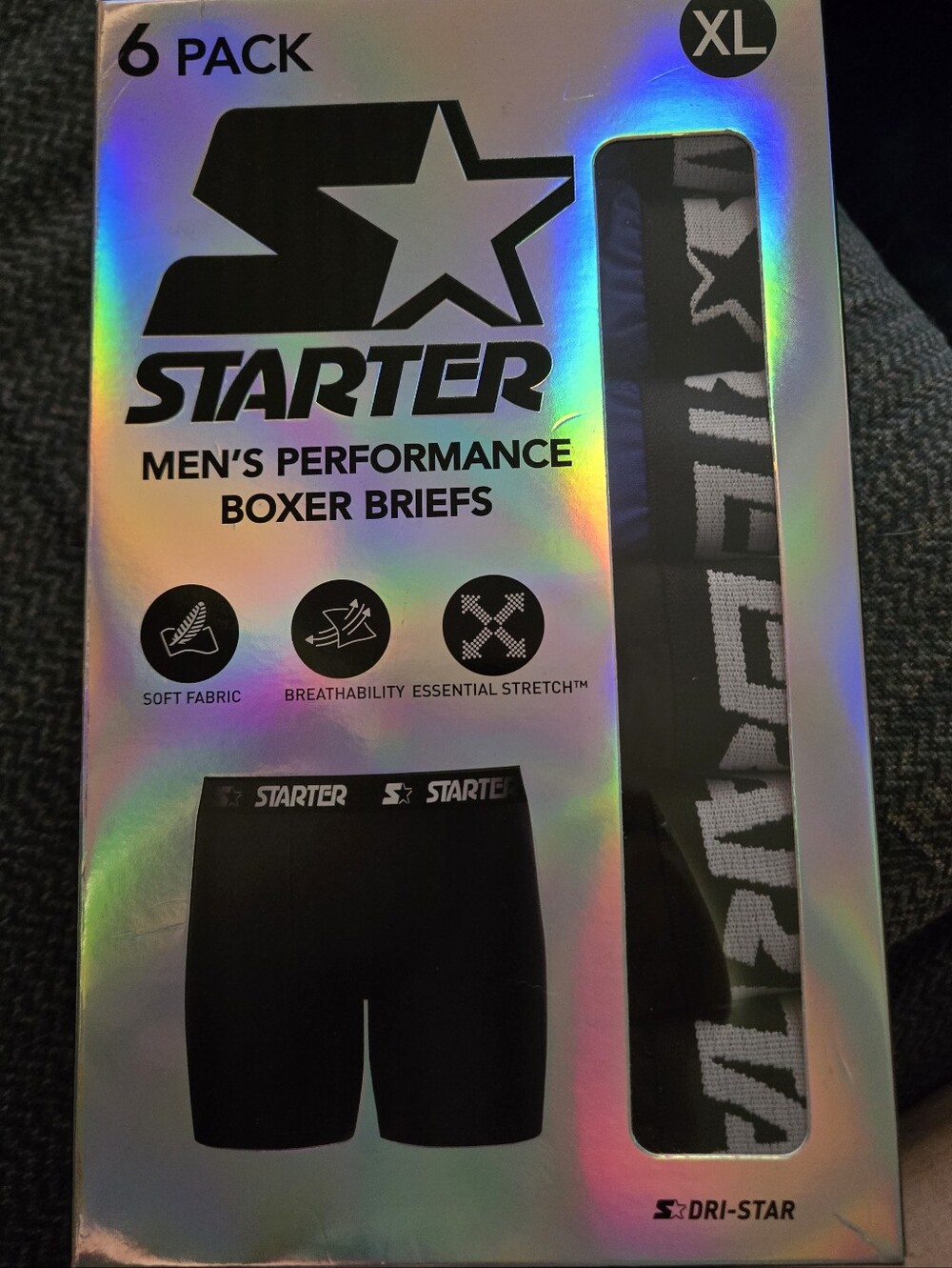 STARTER Men's Performance Boxer Briefs - 6 Pack XL (40-42)
